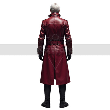 Dante Inspired Leather Trench Coat Steampunk Red Leather Coat For Cosplay Gothic Medieval OverCoat Anime Cosplay Long Coat Devil May Cry