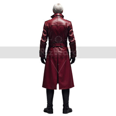 Dante Inspired Leather Trench Coat Steampunk Red Leather Coat For Cosplay Gothic Medieval OverCoat Anime Cosplay Long Coat Devil May Cry