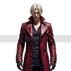 Dante Inspired Leather Trench Coat Steampunk Red Leather Coat For Cosplay Gothic Medieval OverCoat Anime Cosplay Long Coat Devil May Cry