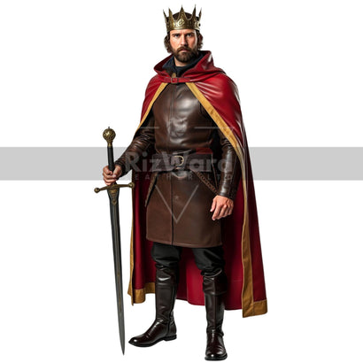 King Arthur Inspired Leather Medieval Cloak - Leather King Cape - Medieval LARP Festival Outfit - Renaissance Fair Royal Cloak Costume