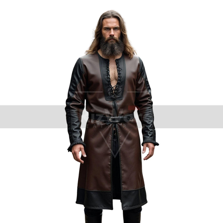 Handmade Brown Leather Medieval Tunic - Ren Fair Full Sleeve Leather Tunic - Renaissance Dress for Cosplay Costume - Medieval Viking Shirt