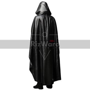 Handmade Black Leather Medieval Hooded Cloak - Leather Knight Cloak with Suit Cosplay - Leather Templar Armour Costume - Renaissance Cloak