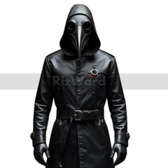 Plague Doctor Leather Coat with Mask - Gothic Medieval Steampunk Trench Coat - Classic Doctor Plague Hooded Coat Halloween Cosplay Costume