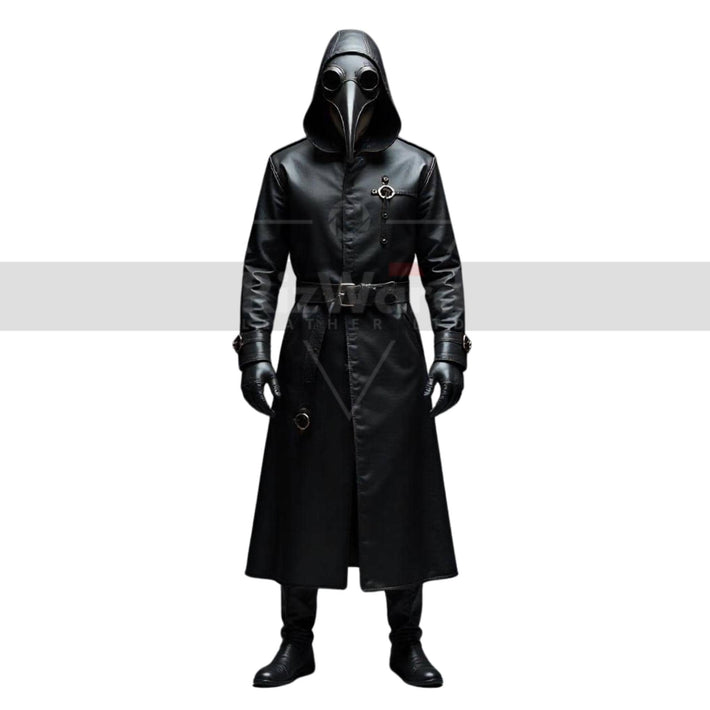 Plague Doctor Leather Coat with Mask - Gothic Medieval Steampunk Trench Coat - Classic Doctor Plague Hooded Coat Halloween Cosplay Costume