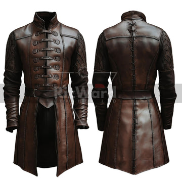 Long Sleeves Viking Leather Jerkin - Ren Faire Leather Jacket with Belt - Renaissance Vest for Fantasy Cosplay Costume - Medieval Jerkin