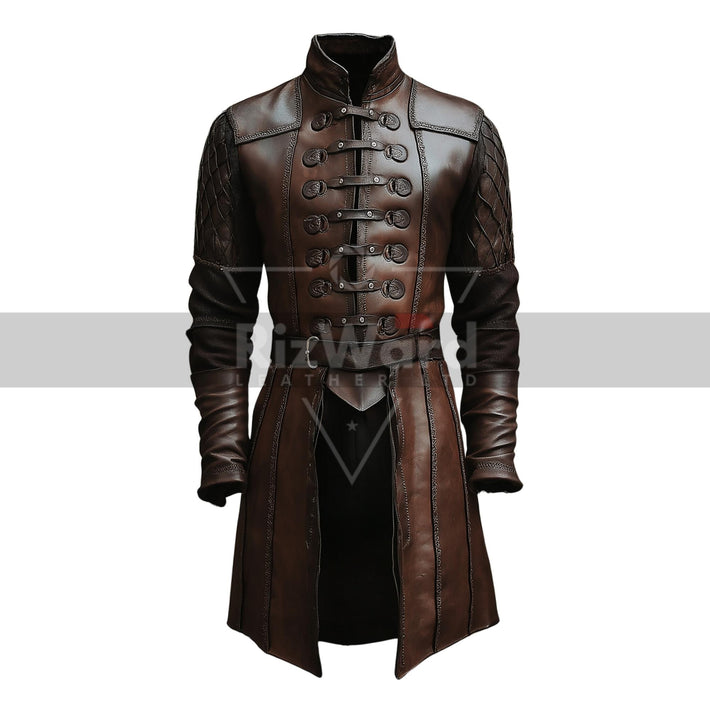 Long Sleeves Viking Leather Jerkin - Ren Faire Leather Jacket with Belt - Renaissance Vest for Fantasy Cosplay Costume - Medieval Jerkin