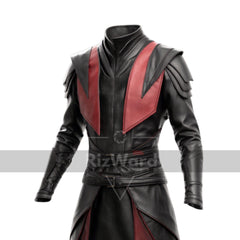 Black & Red Leather Battle Armor Coat - Unisex Leather Viking Armor Costume Gifts - Full Body Armor Long Coat - Leather Medieval Cosplay