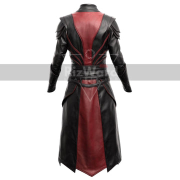 Black & Red Leather Battle Armor Coat - Unisex Leather Viking Armor Costume Gifts - Full Body Armor Long Coat - Leather Medieval Cosplay