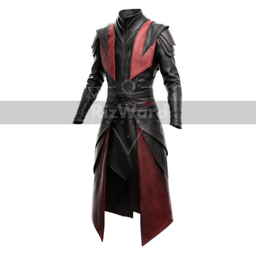 Black & Red Leather Battle Armor Coat - Unisex Leather Viking Armor Costume Gifts - Full Body Armor Long Coat - Leather Medieval Cosplay