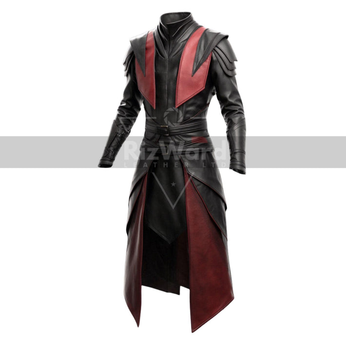 Black & Red Leather Battle Armor Coat - Unisex Leather Viking Armor Costume Gifts - Full Body Armor Long Coat - Leather Medieval Cosplay