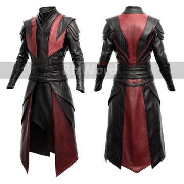 Black & Red Leather Battle Armor Coat - Unisex Leather Viking Armor Costume Gifts - Full Body Armor Long Coat - Leather Medieval Cosplay
