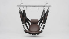Black and Dark Brown Leather Sex Swing & Sling | Padded Sex Furniture for Couples | Hanging Ceiling Swing with Rod