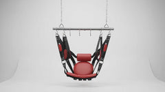 Black and Red Leather Sex Swing & Sling | Padded Sex Furniture for Couples | Hanging Ceiling Swing with Rod