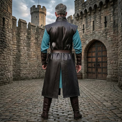 Men's Leather Long Vest | Medieval Gothic Costume | Ren Faire Outfit | LARP Halloween Wear