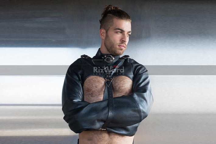 a man wearing a bolero strait jack made with leather