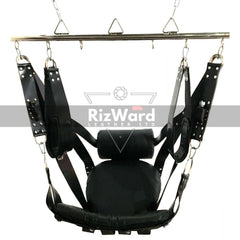 Adult leather sex swing with heavy-duty bondage sling rod