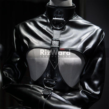 Women Open Breast Leather Bondage Cupless Straitjacket