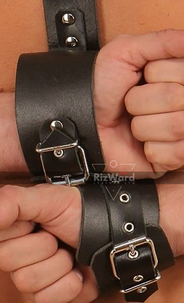 Leather 2 Piece Back Handcuffs and Neck Collar Restraint