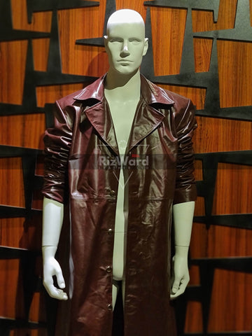 Cowhide Brown Leather Oversize Assassin Creed Look Trench Coat