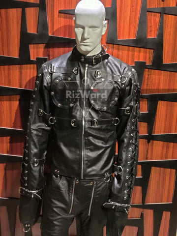 Premium BDSM Leather Strait Jacket With Bondage Shorts for Men